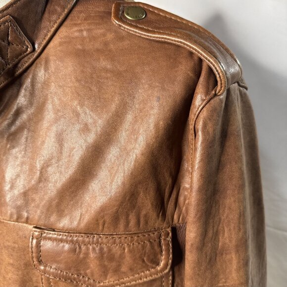 Wilsons Leather Jacket Mens XL Brown Cafe Racer Bomber Biker Moto - Picture 8 of 15